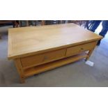 OAK RECTANGULAR COFFEE TABLE WITH 2 MULTI-SIDE DRAWERS ON SQUARE SUPPORTS LENGTH 115CM