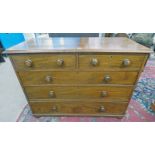 19TH CENTURY MAHOGANY CHEST OF 2 SHORT OVER 3 LONG DRAWERS ON BUN FEET - LENGTH 124CM