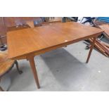 20TH CENTURY TEAK EXTENDING TABLE ON TURNED SUPPORTS LENGTH 160CM