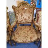 GILT FRAMED ARMCHAIR ON TURNED SUPPORTS 107CM TALL