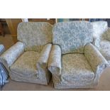 PAIR OF OVERSTUFFED ARMCHAIRS WITH GREEN FLORAL PATTERN WIDTH 82CM