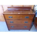 MAHOGANY 3 DRAWER CHEST ON SQUARE SUPPORTS LENGTH 91CM
