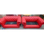 PAIR OF CHESTERFIELD RED LEATHER SETTEES - 162CM