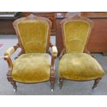 2 19TH CENTURY WALNUT GENTLEMANS ARMCHAIRS WITH BOXWOOD INLAY