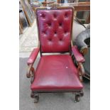 19TH CENTURY ROSEWOOD ARMCHAIR ON SHAPED SUPPORTS WITH BUTTON BACK - PLUS VAT