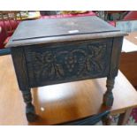 LATE 19TH CENTURY OAK SEWING BOX WITH CARVED DECORATION