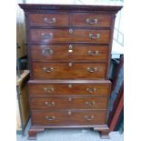 19TH CENTURY MAHOGANY CHEST ON CHEST OF TWO SHORT OVER THREE LONG OVER THREE LONG DRAWERS ON
