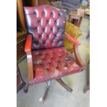 20TH CENTURY RED LEATHER BUTTON BACKED OFFICE ARMCHAIR