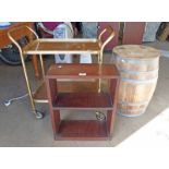 MAHOGANY BOOKCASE WIDTH 42CM, BARREL WITH HINGED LID HEIGHT 53CM,