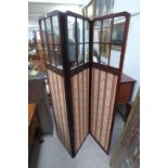 EARLY 20TH CENTURY 3 PART MAHOGANY FOLDING SCREEN WITH GLASS PANELS