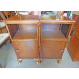 PAIR OF 20TH CENTURY WALNUT BEDSIDE CABINETS WITH PANEL DOOR ON SHAPED SUPPORTS WIDTH 37CM