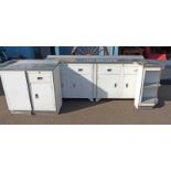 METAL SIDE CABINET WITH 4 DRAWERS OVER 4 PANEL DOORS LENGTH 219CM,