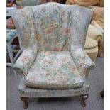 WINGBACK ARMCHAIR ON QUEEN ANNE SUPPORTS