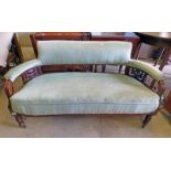 EARLY 20TH CENTURY MAHOGANY SETTEE ON TURNED SUPPORTS WIDTH 143CM Condition Report:
