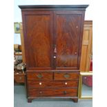 19TH CENTURY MAHOGANY TALLBOY WITH 2 PANEL DOORS OPENING TO SHELVED INTERIOR OVER 2 SHORT & 2 LONG