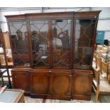 20TH CENTURY MAHOGANY BREAKFRONT BOOKCASE WITH 4 ASTRAGAL GLAZED DOORS OVER 4 PANEL DOORS 214CM