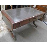 MAHOGANY COFFEE TABLE WITH LEATHER INSERT TOP AND 2 DRAWERS