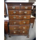 19TH CENTURY WALNUT CHEST ON CHEST WITH 2 SHORT OVER 3 LONG DRAWERS & 2 FURTHER DRAWERS BELOW ON