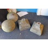 PAIR OF 19TH CENTURY STONE BALLS ON PLINTH BASES APPROX.
