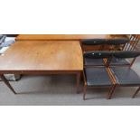 TEAK DINING ROOM SUITE BY ALFRED COX: SIDEBOARD 206CM LONG,