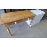 PAINTED 4 DRAWER CHEST WIDTH 68CM AND 20TH CENTURY PINE 2 DRAWER SIDE TABLE ON TURNED SUPPORTS