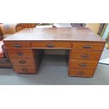 EARLY 20TH CENTURY MAHOGANY DESK WITH 3 FRIEZE DRAWERS AND 6 DRAWERS BELOW LENGTH 153CM - PLUS VAT