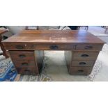 EARLY 20TH CENTURY MAHOGANY DESK WITH 3 FRIEZE & 6 DRAWERS BELOW LENGTH 161CM - PLUS VAT