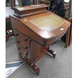 LATE 19TH CENTURY INLAID WALNUT DAVENPORT WITH LEATHER INSERT TOP DRAWERS TO SIDE 82CM TALL X 53CM