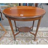 LATE 19TH CENTURY OVAL MAHOGANY TABLE WITH BOXWOOD INLAY OF SQUARE SUPPORTS