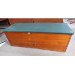 LATE 19TH CENTURY PINE KIST WITH GREEN CUSHIONED LEATHER TOP