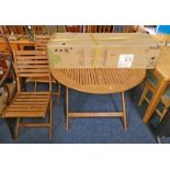 ROUND WOODEN GARDEN TABLE WIDTH 109CM AND 4 WOODEN GARDEN CHAIRS Condition Report: