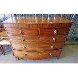 19TH CENTURY MAHOGANY BOW FRONT CHEST WITH 2 SMALL DRAWERS OVER 3 LONG DRAWERS WIDTH 121CM