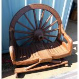 INTERESTING GARDEN SEAT WITH WHEEL DECORATION - 113CM LONG Condition Report: The