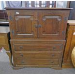 EARLY 20TH CENTURY OAK CABINET WITH 2 PANEL DOORS OVER 3 DRAWERS - 106CM WIDE