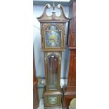 LONG CASE CLOCK WITH PAINTED FLORAL AND GOLD DECORATION AND CASTLE PAINTED ON BASE HEIGHT 202CM