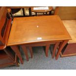 NEST OF 3 MAHOGANY TABLES ON TAPERED SUPPORTS LENGTH 60CM