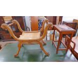 OAK ARTS & CRAFTS STYLE STOOL WITH CARVED DECORATION & ORIENTAL SIDE TABLE WITH CARVED DECORATION