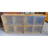 SMALL 20TH CENTURY OAK BOOKCASES EACH 28CM TALL X 55CM WITH GLASS SLIDING DOOR