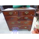 19TH CENTURY MAHOGANY CHEST OF DRAWERS WITH 2 SHORT OVER 3 LONG DRAWERS ON BRACKET SUPPORTS 99 CMS