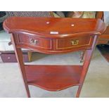 20TH CENTURY MAHOGANY HALF MOON TABLE WITH 2 DRAWERS AND SHAPED FRONT ON TAPERED SUPPORTS WIDTH