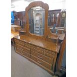 OAK MIRROR BACK SIDE CHEST WITH 3 SHORT OVER 4 LONG DRAWERS