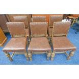 SET OF 6 OAK DINING CHAIRS WITH CARVED DECORATION,