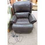 BROWN LEATHER RECLINING ARMCHAIR