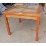 TEAK SQUARE TABLE WITH TILE INSERT ON SQUARE SUPPORTS WIDTH 52CM