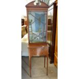 LATE 19TH CENTURY INLAID MAHOGANY DISPLAY CASE WITH ASTRAGAL GLAZED DOOR OVER TWO DRAWERS WITH
