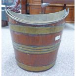19TH CENTURY BRASS BOUND OVAL MAHOGANY BUCKET WITH BRASS LINER