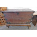 BRASS MOUNTED CAMPHORWOOD TRUNK ON STAND