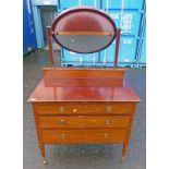 INLAID MAHOGANY DRESSING TABLE WITH MIRROR WITH 3 DRAWERS ON TAPERED SUPPORTS,