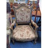 GILT FRAMED ARMCHAIR ON TURNED SUPPORTS 107CM TALL Condition Report: The is a piece