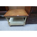 20TH CENTURY TABLE WITH WHITE & GILT DECORATION,